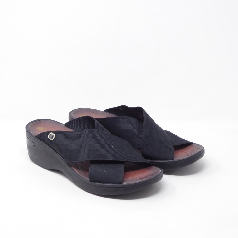 Bzees Women Sandals Black Desire Wedge Heel Slides Size 10M